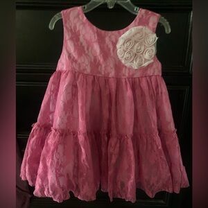 Pink Lace Kids Dress with Floral Accent